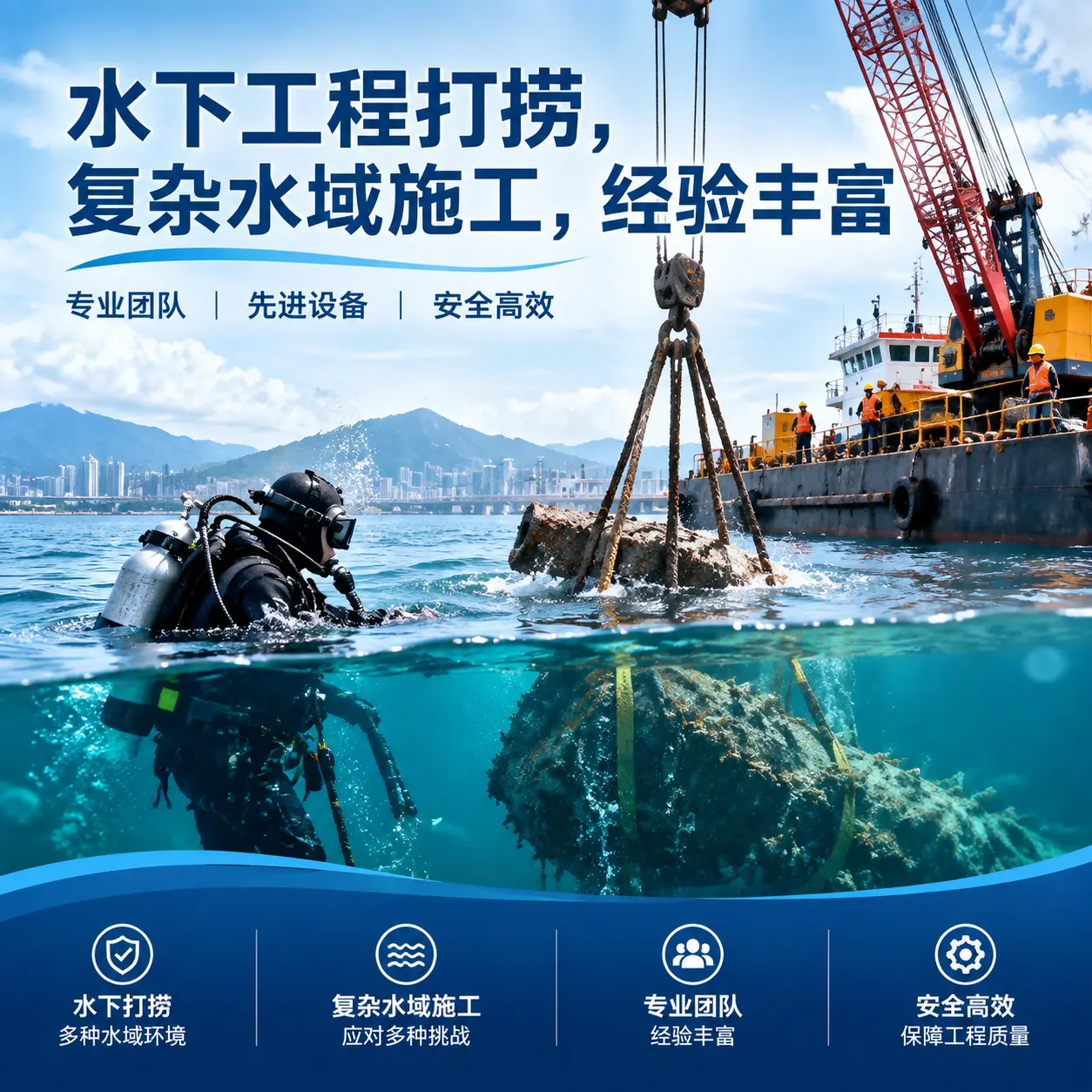 水下工程打捞，复杂水域施工，经验丰富恩施